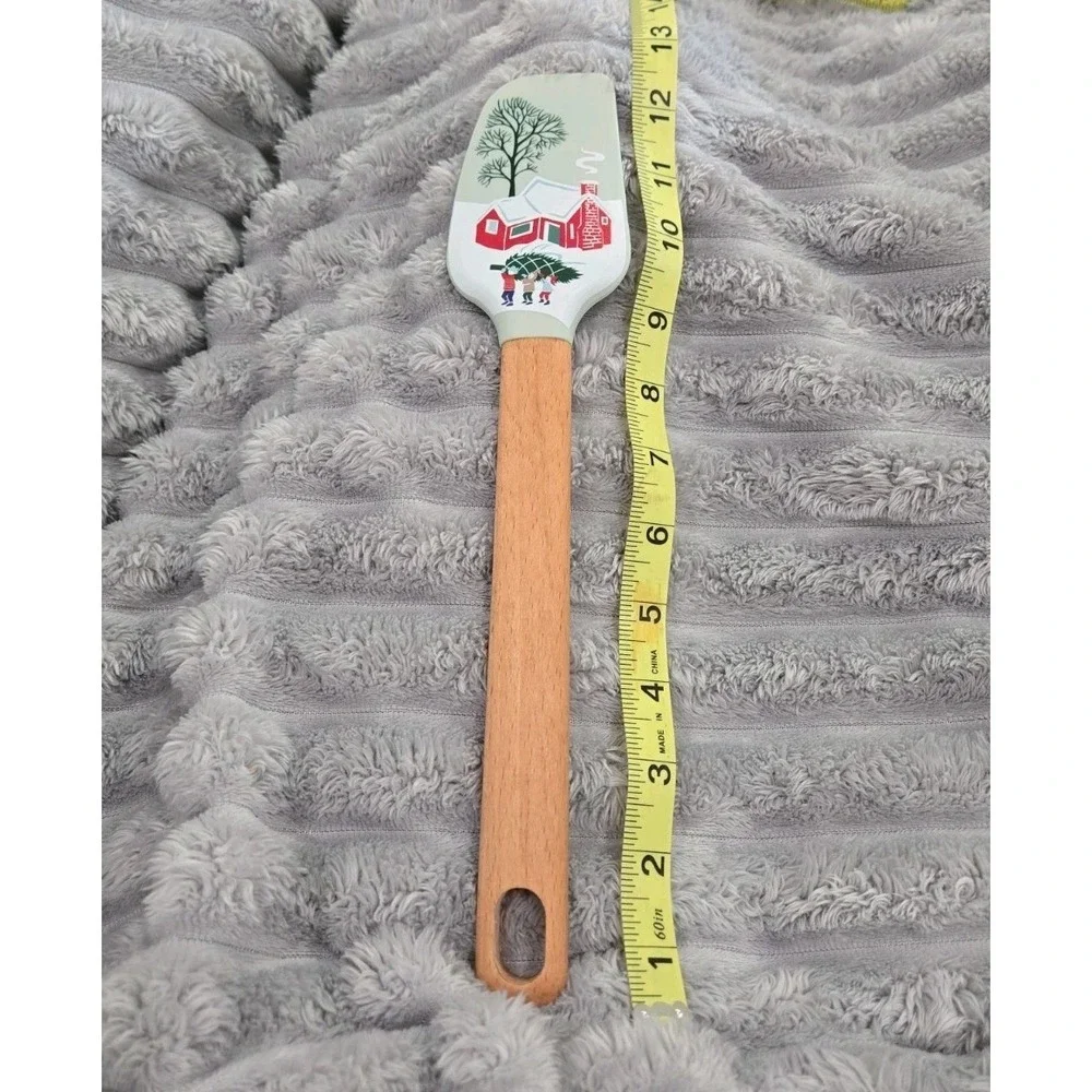 Christmas Themed 12 inch Silicone Spatula with Beechwood Handle Cabin in Woods
